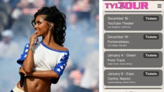 Tyla for World Cup stage wit screenshot of her tour dates