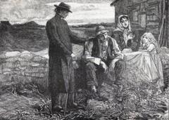 الأب ماثيو (ثيوبالد ماثيو 1790-1856) يواسي عائلة تتضور جوعًا أثناء مجاعة البطاطس الأيرلندية في أربعينيات القرن التاسع عشر. وقد عمل الأب ماثيو بلا توقف لتخفيف المعاناة خلال تلك المحنة