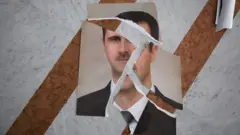 Un retrato roto de Bashar Al Assad, aparentemente arreglado, se ve dentro del Palacio Presidencial el 10 de diciembre de 2024 en Damasco, Siria. 