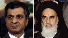 آیت الله خمینی سمت راست با عمامه سیاه و ببرک کارمل سمت چپ با دریشی