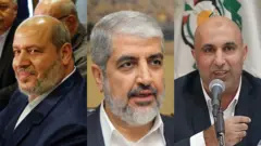 من اليسار: قادة حماس خليل الحية، وخالد مشعل، وزاهر جبارين.