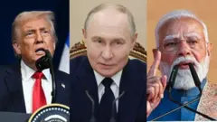 अमेरिकेचे राष्ट्राध्यक्ष ट्रम्प, पुतिन आणि पंतप्रधान मोदी 