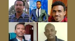 በአስር ላይ የሚገኙት ጋዜጠኞች ምስግና ስዩም፣ ሐበን ሐለፎም፣ ዳዊት መኮንን እና ተሾመ ጠማለው