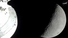 Vista da Lua a partir da cápsula Orion, da missão Artemis II.