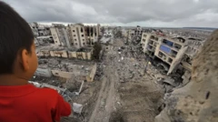 Menino olhando área destruída