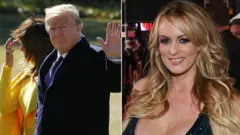 Colagem de fotos  — Donald Trump e Stormy Daniels
