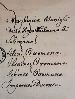 O documento nos arquivos do Vaticano que representa supostamente uma árvore genealógica de Hurrem Sultan