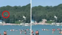 ロシアのリゾート海岸に落下したドローン（赤丸）