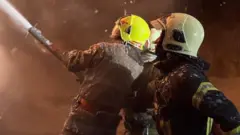 Працівники ДСНС гасять пожежу 