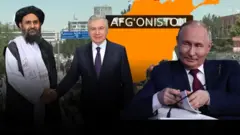 Tolibon vakili va Mirziyoyev uchrashuvi, Putin va xarita kollaji.