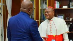 Kardinali Ambongo yakiriwe na Perezida Tshisekedi mu biro bye i Kinshasa ku wa kane