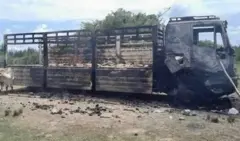 የተቃጠለ የጭነት ተሽከርካሪ