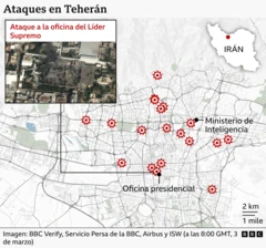 Mapa que muestra los ataques en Teherán