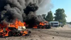 Горящие автомобили в Печенегах.