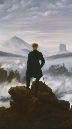 O quadro 'Caminhante Sobre o Mar de Névoa' (c.1817), do pintor alemão Caspar David Friedrich (1774-1840)