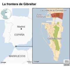 Mapa que muestra la frontera de Gibraltar