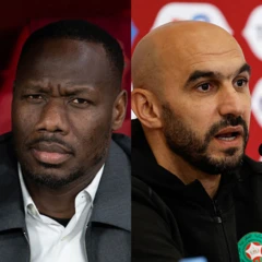 Photo montage avec les deux sélectionneurs finalistes Pape Thiaw (Sénégal), et Walid Regragui (Maroc)