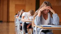 Adolescente tensa em carteira da escola