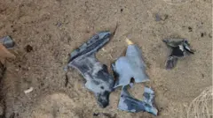 Restos de bota e outros materiais em areia