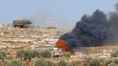A large fire tears through a fire truck 