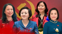 Ảnh thiết kế: Từ trái qua: Bà Võ Thị Ánh Xuân, Phạm Thị Thanh Trà, Bùi Thị Minh Hoài và Nguyễn Thị Thanh