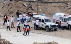 Israeli forces arrested Palestinian members of the Palestinian Red Crescent after their arrival to help families to evacuate their property in Nour Shams refugee camp, during an Israeli military operation in the West Bank city of Tulkarm, May 5, 2025.