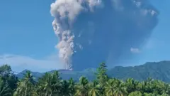 Mount Dukono spewing volcanic material up to the sk