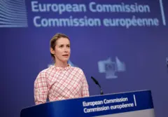 Kaja Kallas, 17 Eylül 2025'te Belçika'nın Brüksel kentindeki Berlaymont binasında basın mensuplarına konuşuyor.