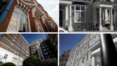 Conjunto de fotos mostrando diversos edifícios em Londres onde Jeffrey Epstein tinha apartamentos alugados