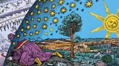 Ilustração de homem olhando o universo