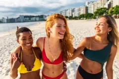 Mulheres de biquíni em praia no Brasil