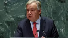 El secretario general de la ONU, António Guterres, pronunciando un discurso en las Naciones Unidas en Nueva York.