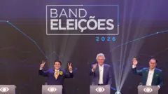 Renan Santos, Ronaldo Caiado e Augusto Cury em debate na TV Band 