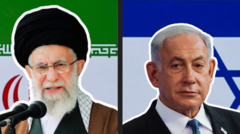 Le guide suprême iranien, Ali Khamenei, et le premier ministre israélien, Benjamin Netnayahu, avec des images de petits soldats se battant.