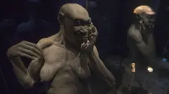 Gambar dan refleksi dengan fosil Homo erectus 