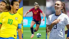 Em montagem, Marta, Alex Putellas e Alex Morgan, três das estrelas que estarão no Mundial