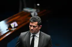 Sergio Moro no Senado, com olhar sério