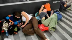 Пассажиры на вокзале Праги, где из-за блэкаута отменили многие поезда 