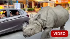 காட்டுக்குள் செல்ல விரும்பாத காண்டாமிருகம்; உள்ளூர் மக்களின் செல்லப் பிராணியான மெகவுலி 