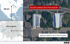 学校と攻撃された教会の場所の地図。