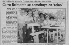 Captura de pantalla de noticia aparecida en el Diario de Burgos en la que se informa sobre la creación del "reino" de Belmonte. La noticia está ilustrada con la foto de un grupo de vecinos que, según se informa en la nota, estaban leyendo la "Constitución" del nuevo reino.