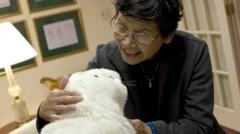 Uma pessoa conversa com o robô bebê foca Paro.