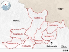 Mapa de la zona del desastre en Nepal