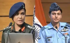 কর্নেল সোফিয়া কুরেশি (বাঁদিকে) ও উইং কমান্ডার ভ্যোমিকা সিং (ডানে) 