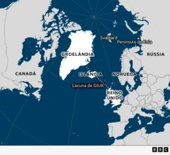 Mapa mostra localização da Lacuna GIUK entre Groenlândia, Islândia e Reino Unido