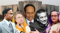 জিয়াউর রহমান, খালেদা জিয়া, এরশাদ, শেখ মুজিব ও শেখ হাসিনার কোলাজ ছবি