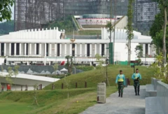 Military personnel conduct patrol near Istana Garuda at Indonesia's new capital city Nusantara, August 2024