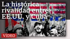 Montaje con Fidel Castro y otros revolucionarios cubanos en blanco y negro y de fondo las banderas de Cuba y Estados Unidos