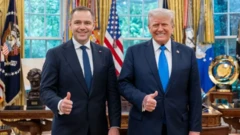 Karol Nawrocki en la Casa Blanca con Trump a principios de mayo.