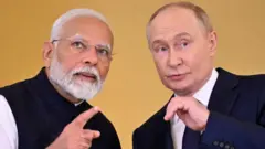 Russian President Vladimir Putin and Indian Prime Minister Narendra Modi attend a ceremony to decorate India's PM with the Order of St. Andrew the Apostle the First-Called following their talks at the Kremlin in Moscow on July 9, 2024. 